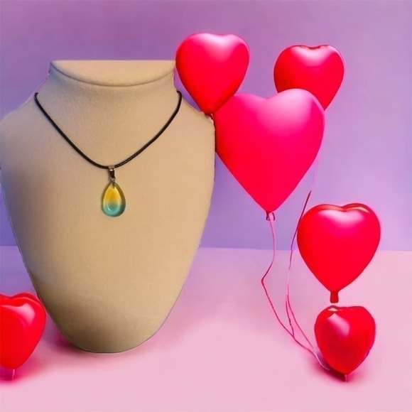 Yellow & blue green Water Drop Shape Charm with 18In Leather Cord Chain Necklace - Picture 5 of 10